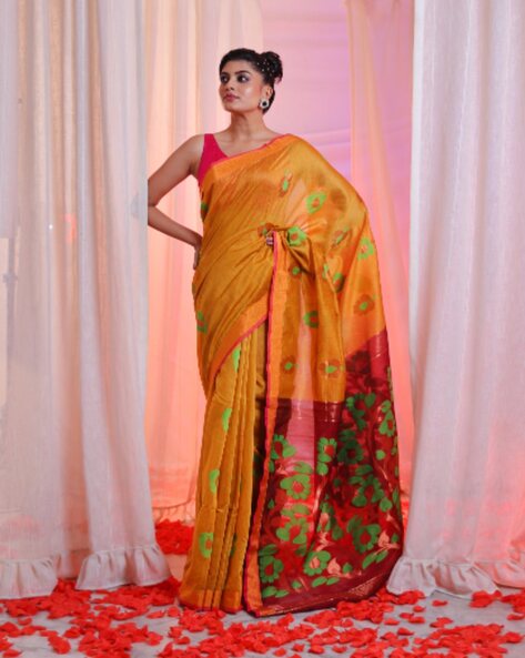 Buy Yellow Sarees for Women by Charukriti Online