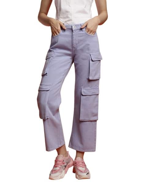 Women High-Rise Straight Jeans with Cargo Pockets