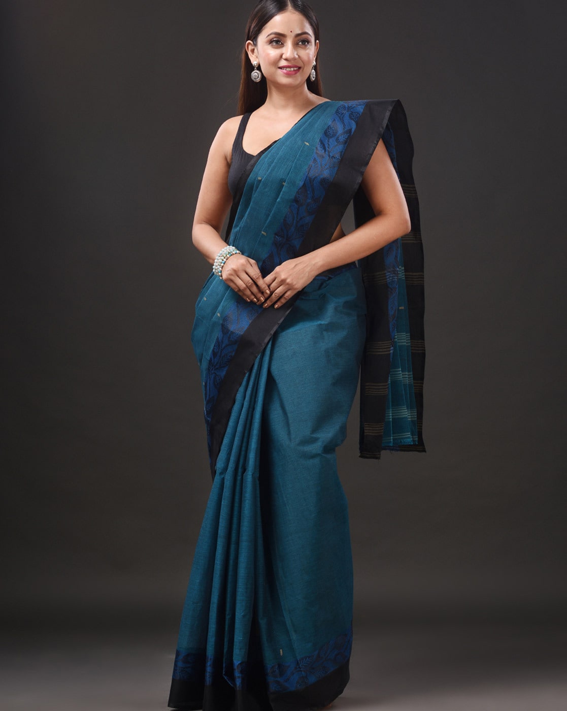 Buy Teal Sarees for Women by Indie Picks Online