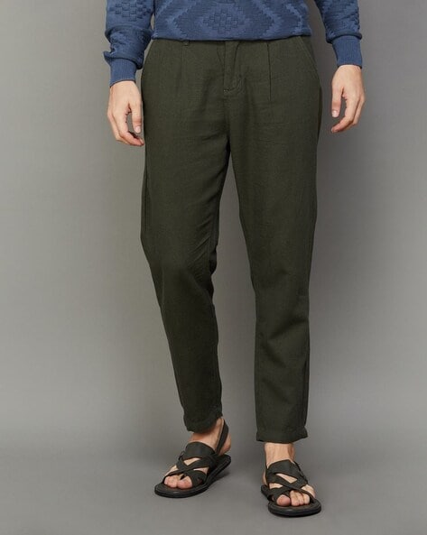 Melange Grey Slim Fit Cotton Pants - Crofield