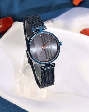 Blue Dial Analogue Fashion Watch with Mesh Strap For Women-image-9