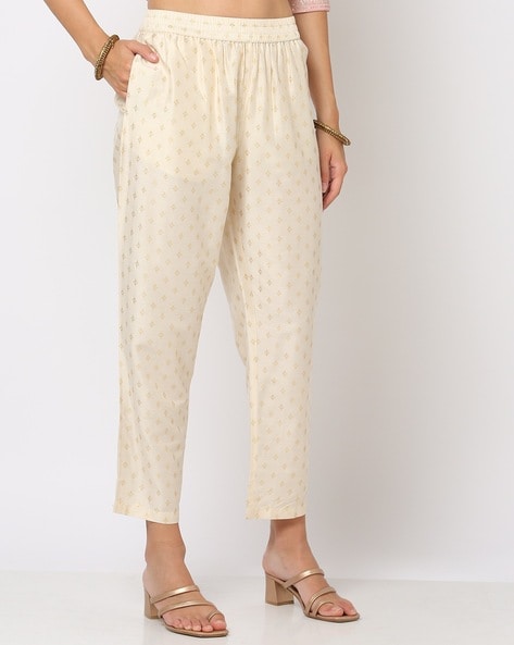 Women Foil Print Straight Pants Price in India