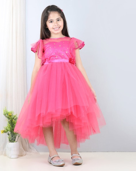 Toy Balloon Kids Red High Low Girls Party Wear Frocks & Dresses