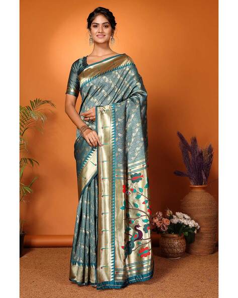 Peacock Blue Katan Silk Saree