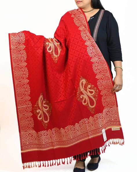 Women Embellished & Embroidered Shawl with Tassels Price in India