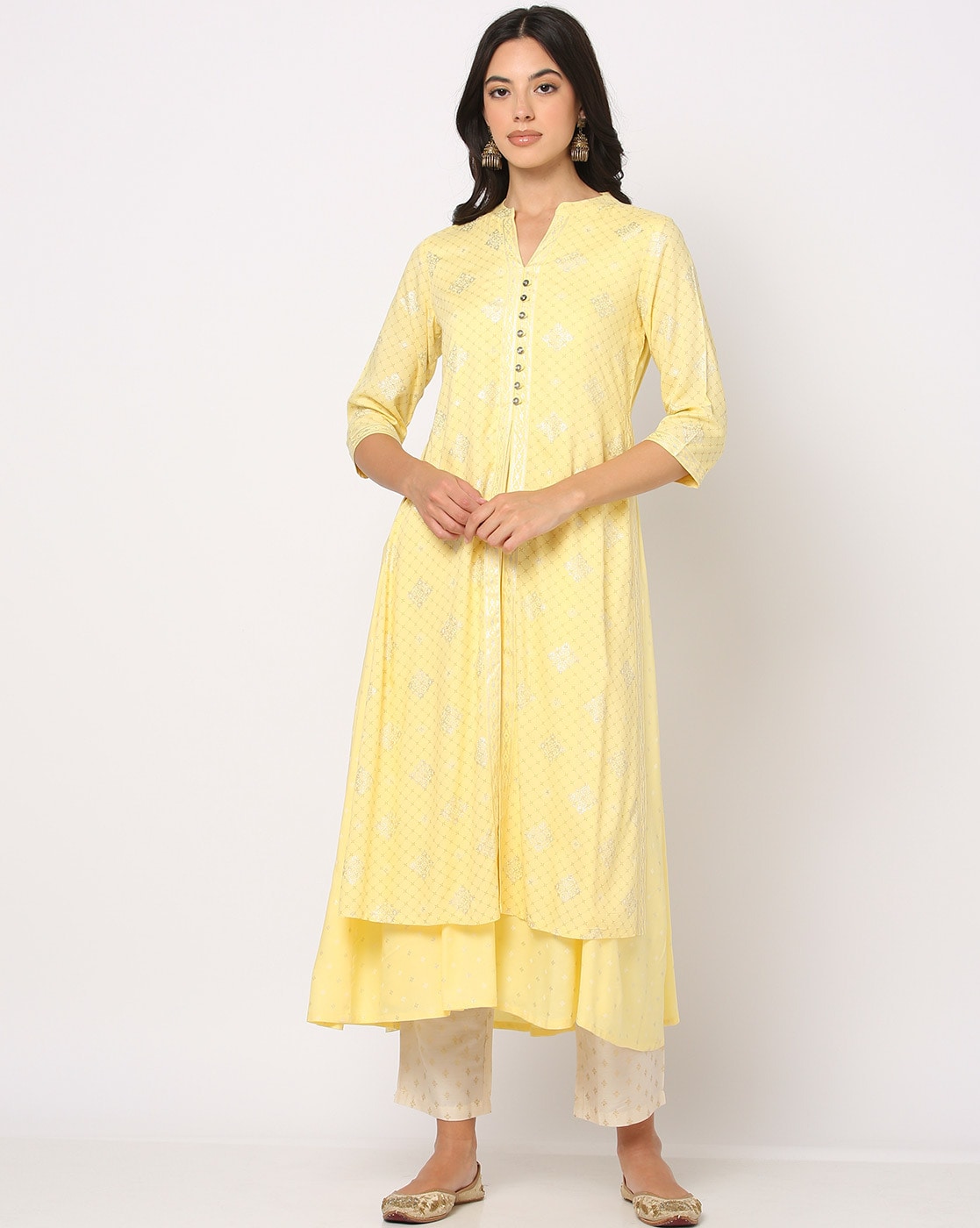 Lavangi Women's Lucknow Chikan Yellow Modal Kurti