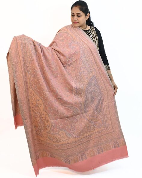 Women Floral Woven Woolen Shawl Price in India