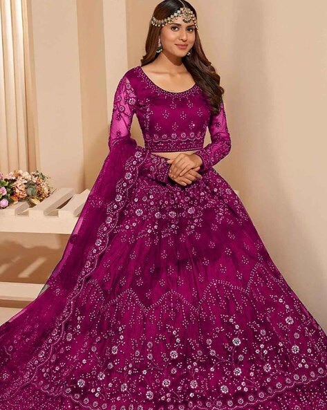 Embellished A-line Lehenga Choli Set with Dupatta