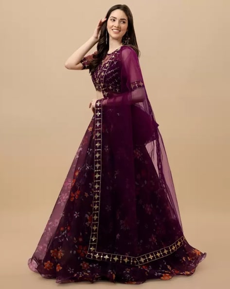 Embellished A-line Lehenga Choli Set with Dupatta