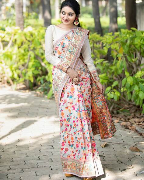 Shop Off White Pure Silk Saree for Women Online from India's Luxury  Designers 2024