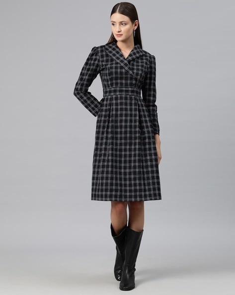 Women Checked Fit and Flare Dress