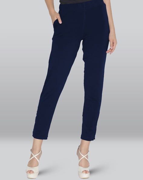 Navy Blue Cotton Trouser For Women | Solid Regular Fit | सादा /SAADAA