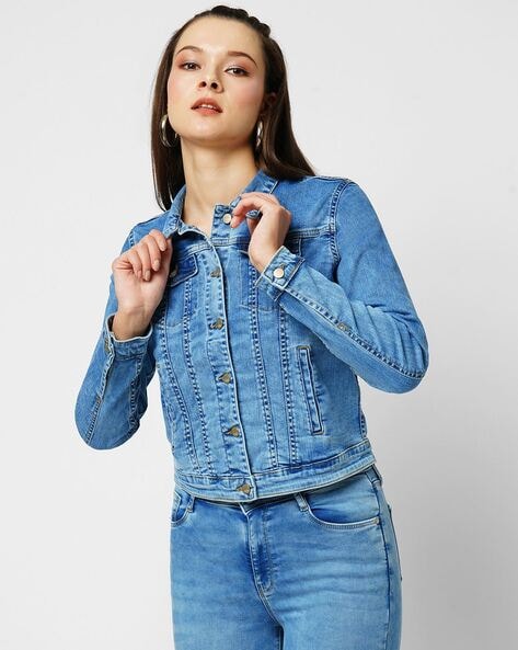 Women Mid Wash Slim Fit Denim Jacket