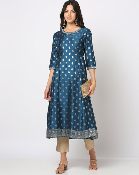 Buy Blue Cotton Satin Printed Floral And Flower & Straight Kurta Set For  Women by Label Priyanka Kar Online at Aza Fashions.