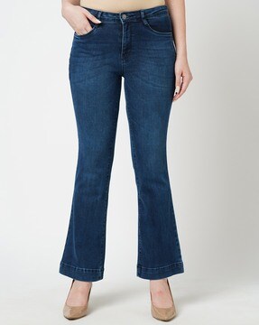 K5094 Lightly Washed High-Rise Mini Flared Jeans