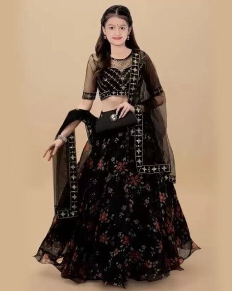 Buy Lovely Black Embroidered Work Georgette Lehenga Choli - Zeel Clothing