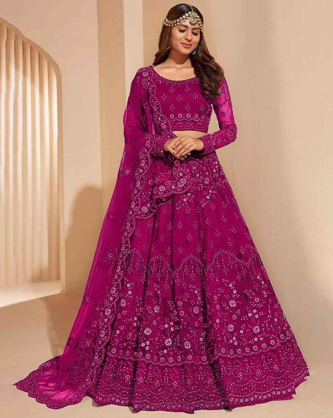 Embellished A-line Lehenga Choli Set with Dupatta