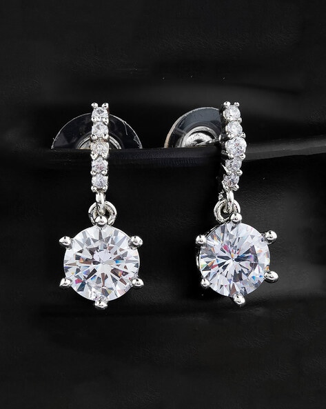 Dangling Platinum Earrings with Diamonds, Delicate Petals SJ PTO E 140