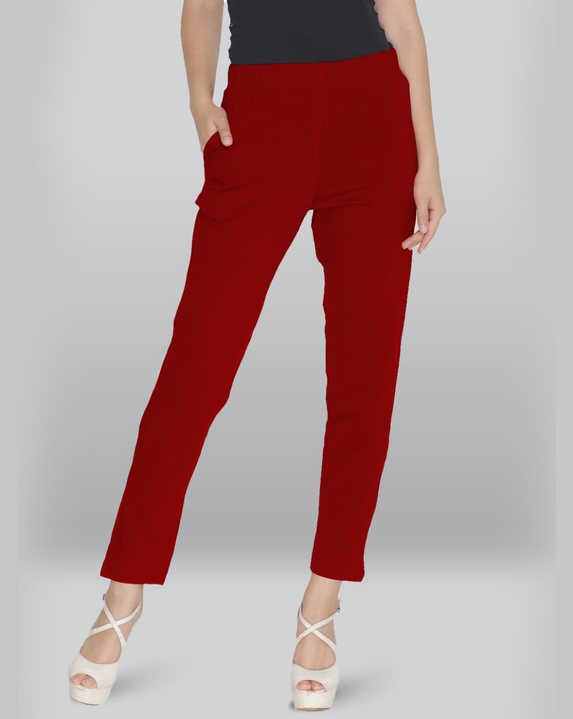 Buy BIBA Womens Red Viscose Narrow Pants | Shoppers Stop