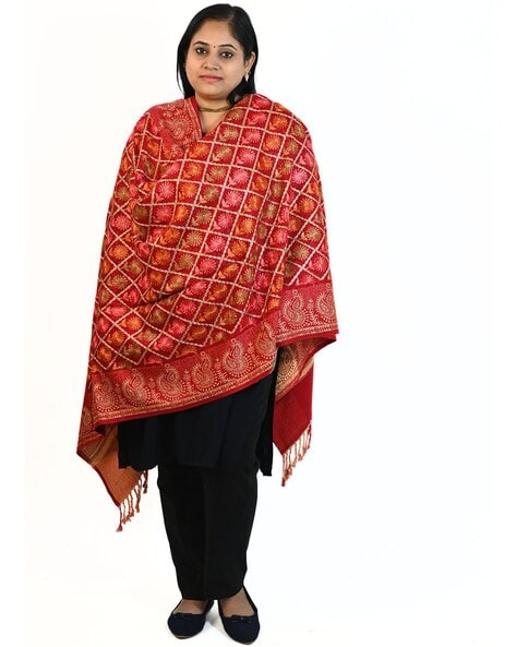 Women Embroidered Shawl with Tassels Price in India