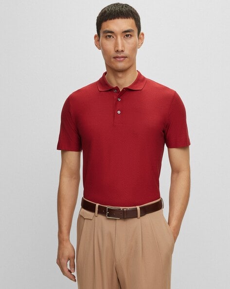 Buy BOSS Cotton Silk Regular-Fit Polo Shirt, Red Color Men