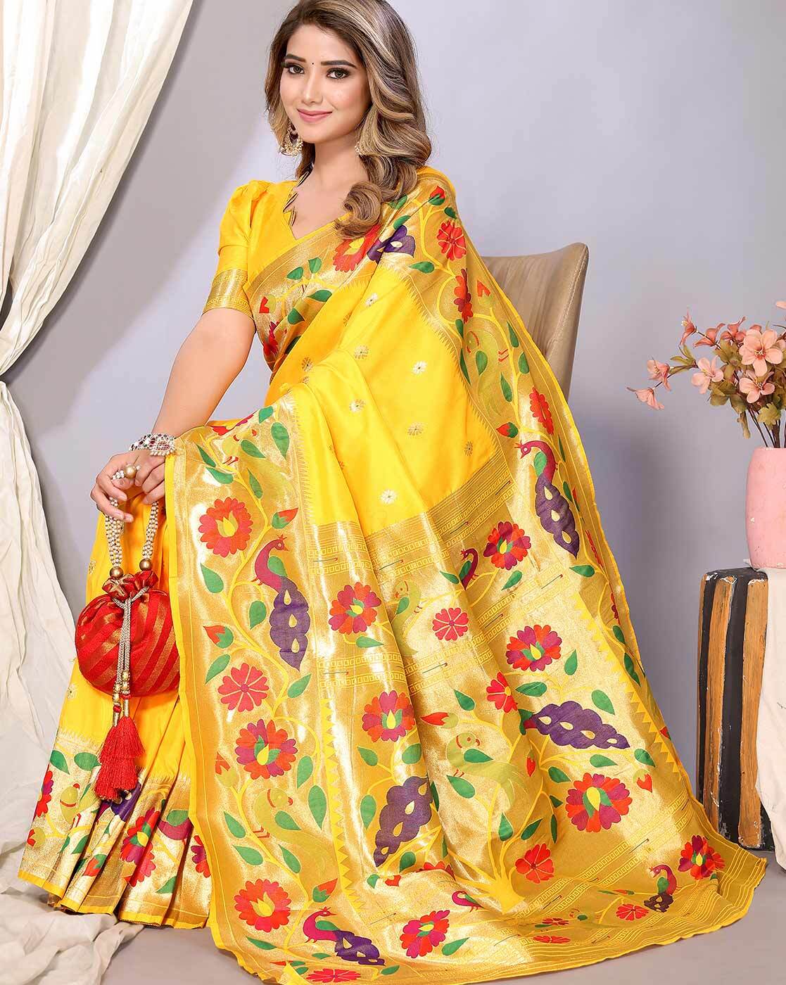 Yellow Sarees: Buy Latest Indian Designer Yellow Sarees Online - Utsav  Fashion