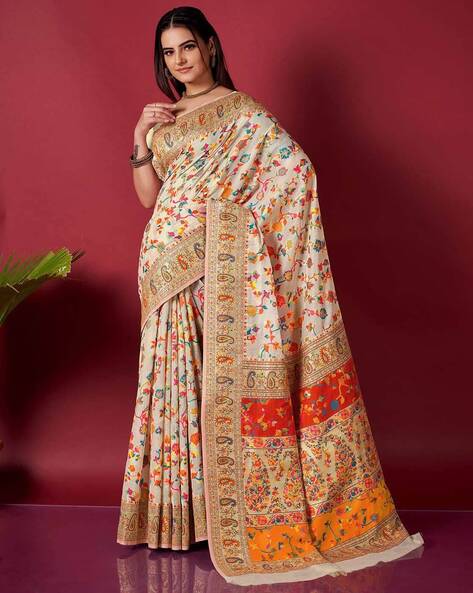 Buy Khaki Sarees for Women by Indie Picks Online | Ajio.com