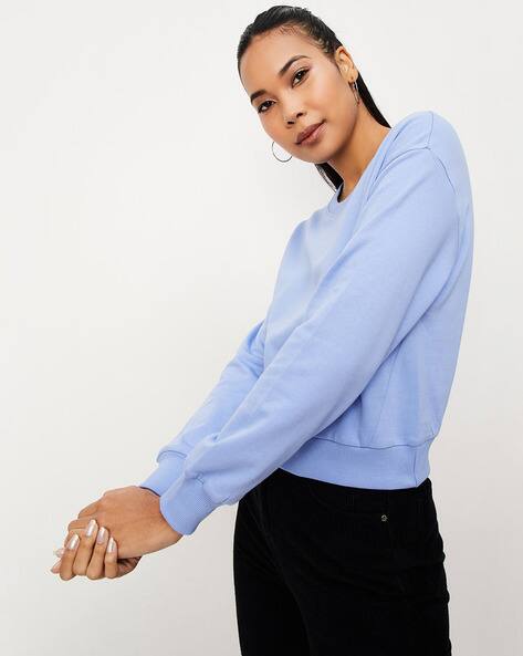 Women Loose Fit Sweatshirt with Ribbed Hem