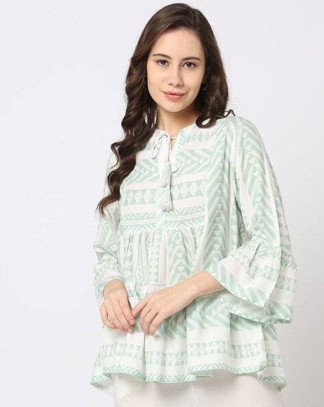 Women Aztec Print Relaxed Fit Peplum Top