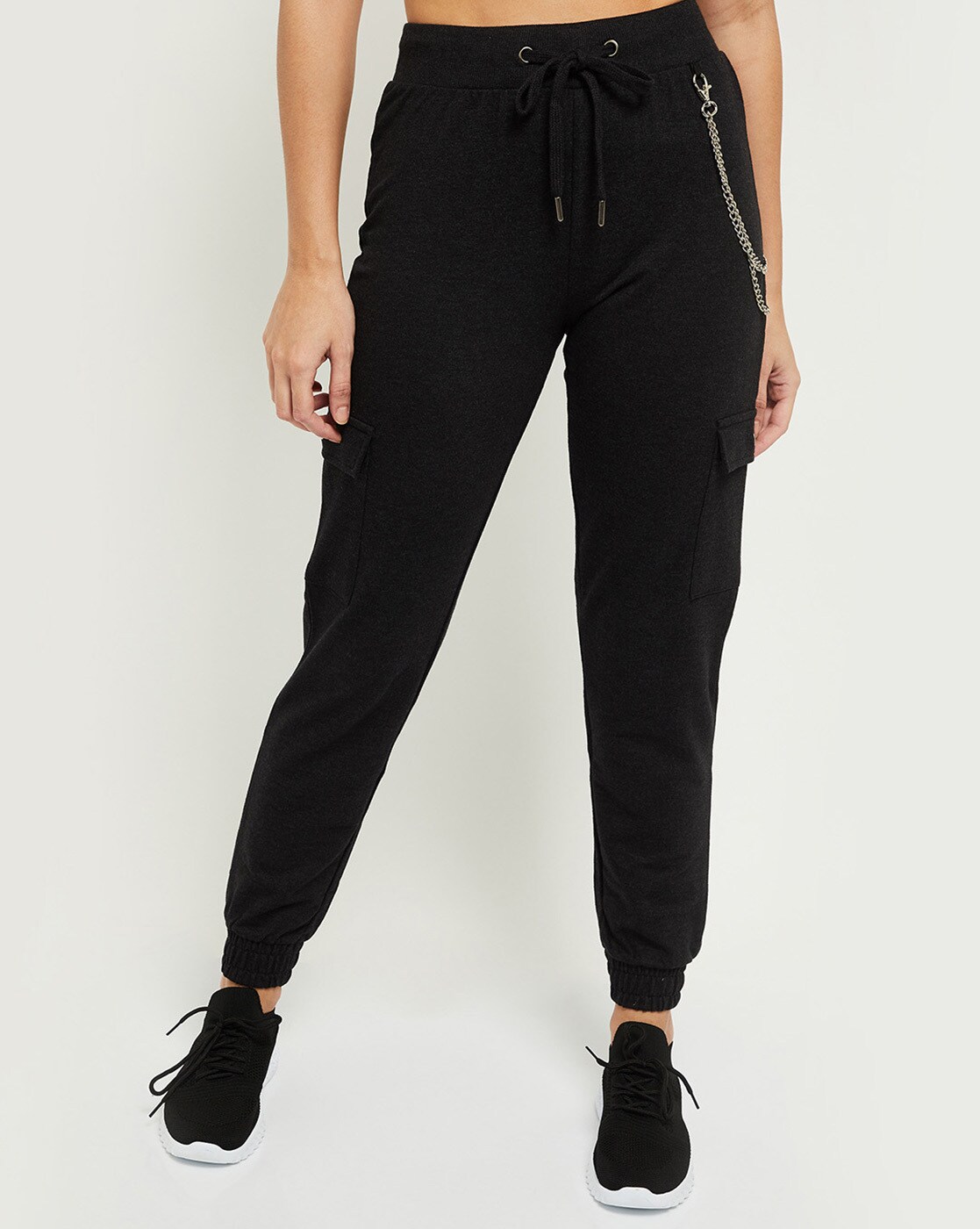 Buy Helisopus Women's Black Stylish Loose Fit Cargo Jogger Harem Pants with  Chain Elastic Feet and Pocket Online at desertcartINDIA