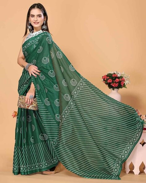 Mehendi Green Plain Mercerised Cotton Saree - Loomfolks