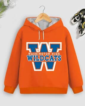 trampoline Typographic Print Hoodie with Ribbed Hem-picture-11