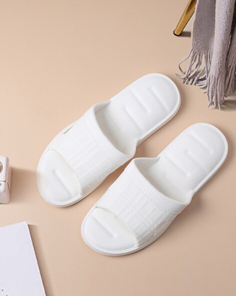 White slip on slippers new arrivals