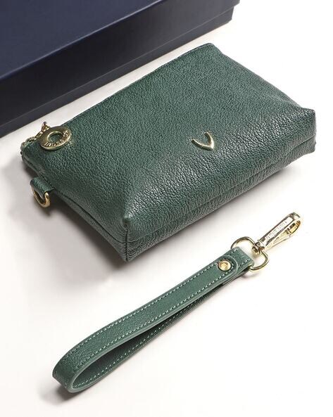 hidesign green logo embossed travel pouch