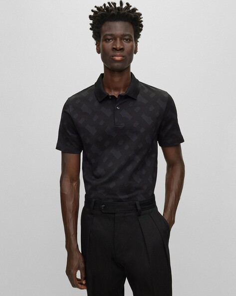 BOSS - Regular-fit polo shirt with monogram jacquard