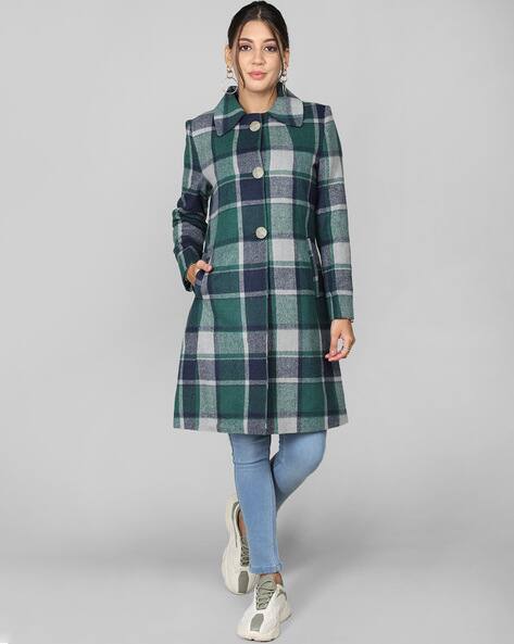 Women Checked Coat with Button Closure Insert Pockets