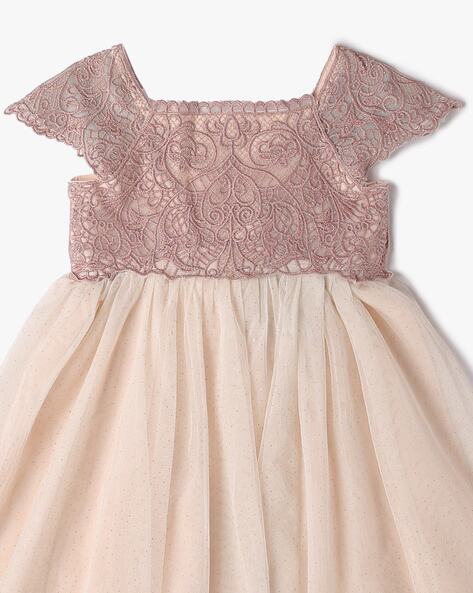 Girls Ivory Shiny Lace Dress