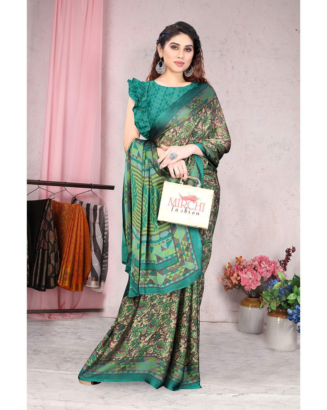 Women Plain Weave Chiffon Leheriya Printed Saree with Blouse Piece – Mirchi  Fashion