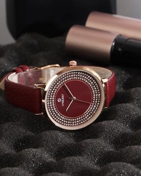 Wine Dial Analogue Fashion Watch with Leather Strap For Women-image-36