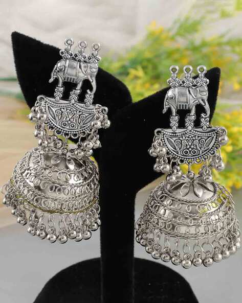 Tahira Handcrafted Oxidised Pure Silver Jhumka Earrings – WeaverStory