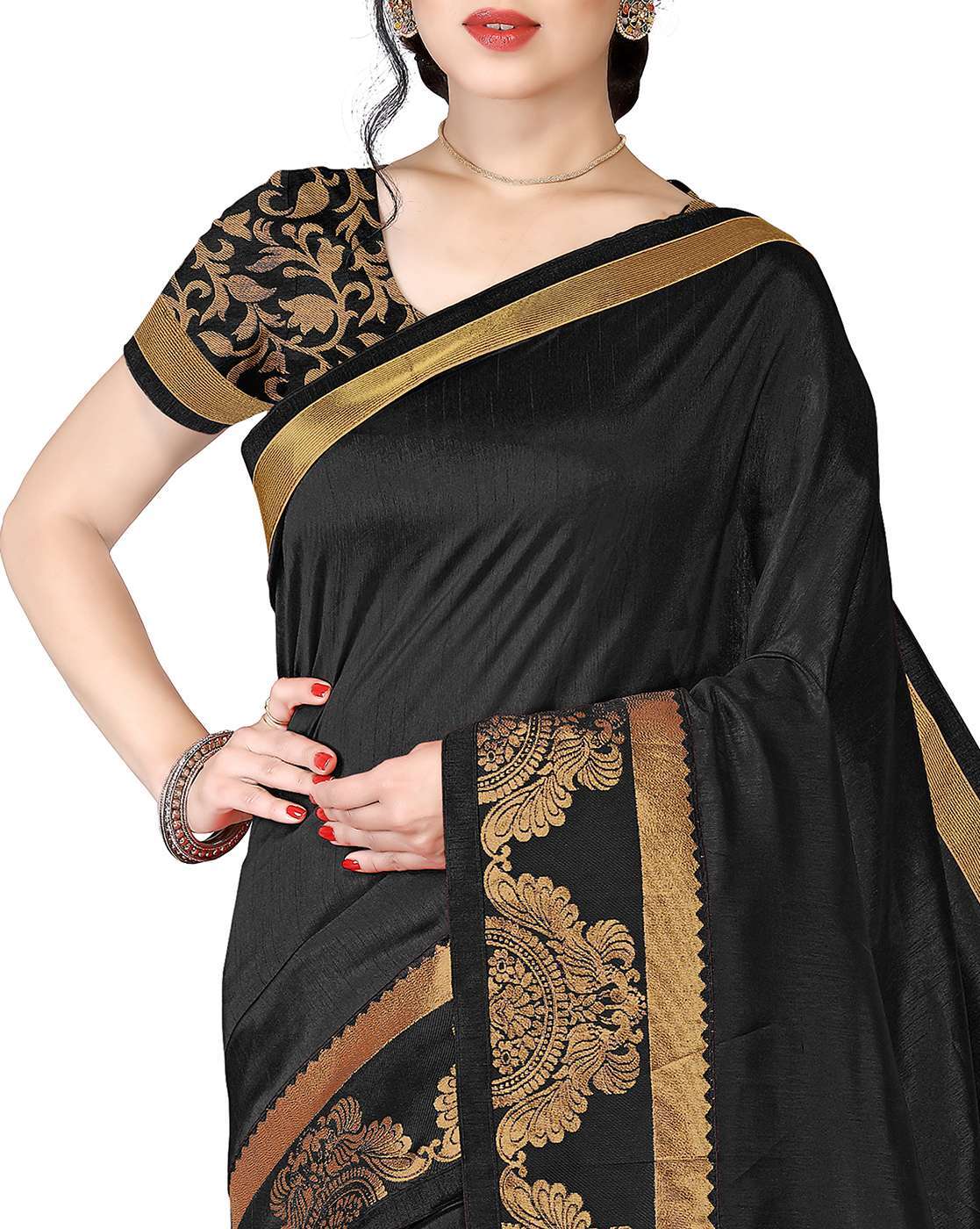 Karishma Khanduja Bareilly Saree With Embroidered Blouse | Black, Georgette  Satin, Scoop Neck, Sleeveless | Embroidered blouse, Satin saree, Aza fashion