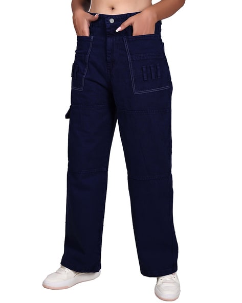Buy Navy blue Trousers & Pants for Women by MASTEC JEANS Online