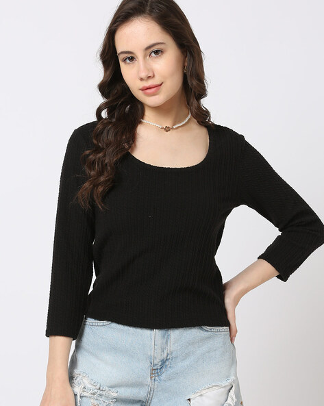 Women Striped Round-Neck Slim Fit Top