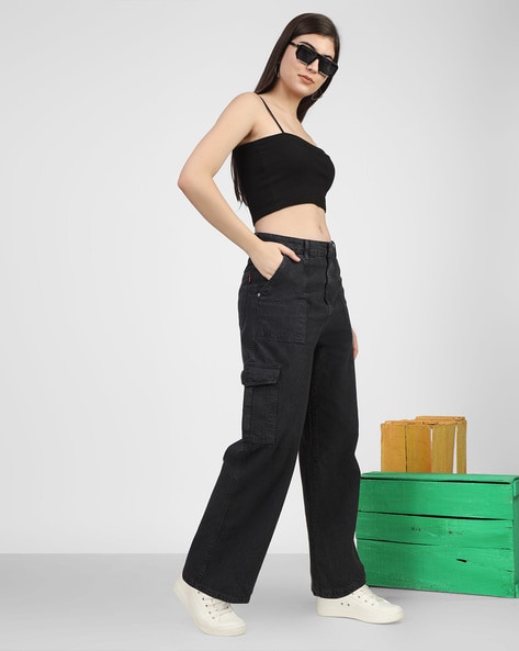 Women Loose Fit Cargo Pants with Flap Pockets