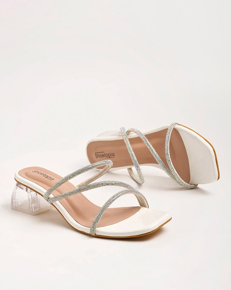 Buy White Heeled Sandals for Women by Shoetopia Online