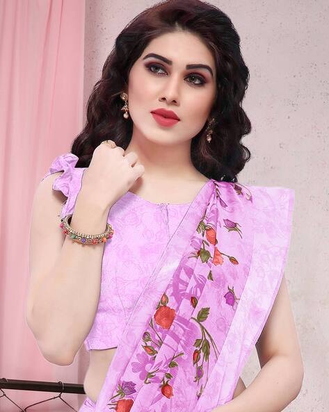 Aayansh Fashion Industries Linen Blend Semi Digital Printed Sarees With  Blouse Piece & Woven Satin Border