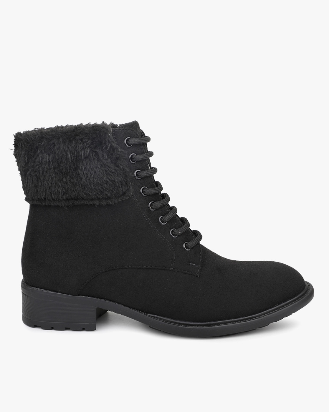 Black lace up shop boots no heel