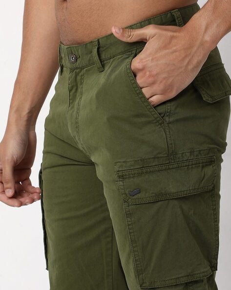 Flat-Front Mid-Rise Cargo Pants