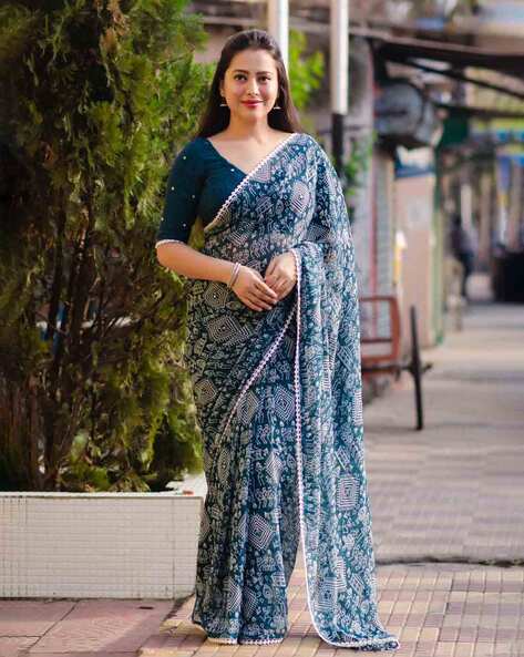 Printed saree clearance with lace border