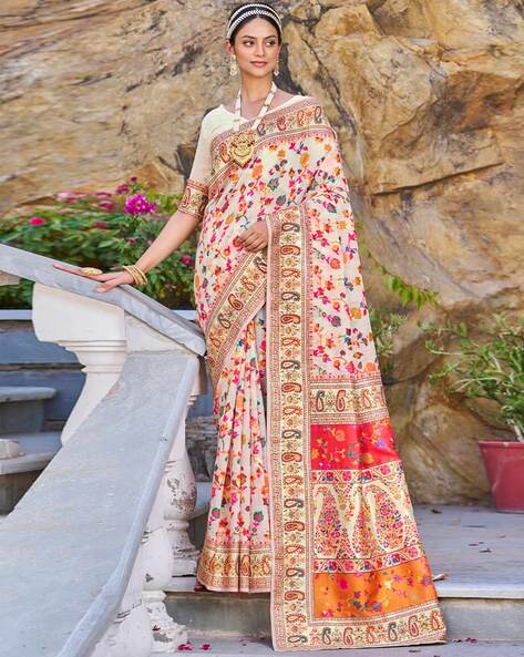 Buy Off White Sarees for Women by Ri-wah Online | Ajio.com